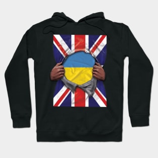 Ukraine Flag Great Britain Flag Ripped - Gift for Ukrainian From Ukraine Hoodie